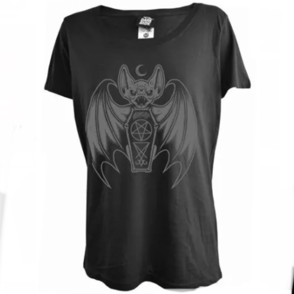 Darkside Evil Bat Womens Shirt Pentagram Coffin Horror Goth Witch Size Small NWT